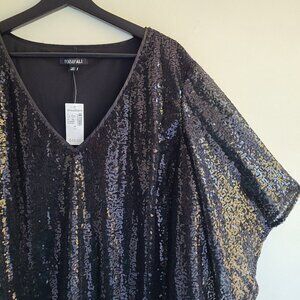 Roz & Ali Sequin Blouse 3X Black Evening Party NYE Pullover V-neck Plus